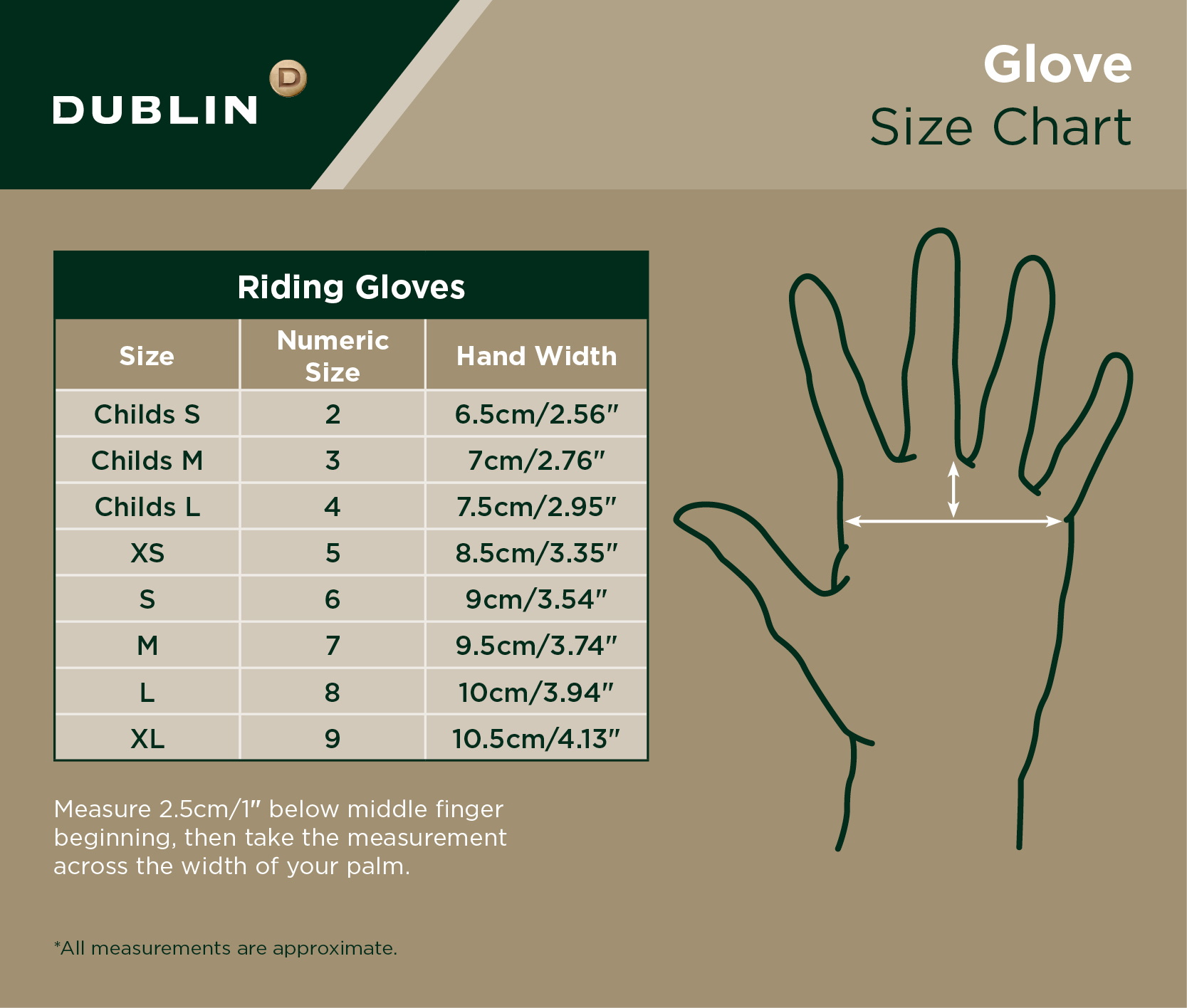Dublin Glove 2022  Size Chart